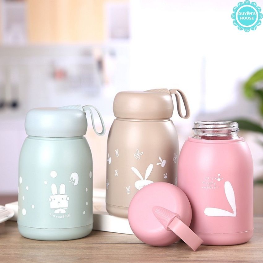 [Mẫu Mới - Ảnh Thật] Bình Nước Giữ Nhiệt Thủy Tinh Bọc Nhựa 300ml Hình Thỏ Đáng Yêu - P085