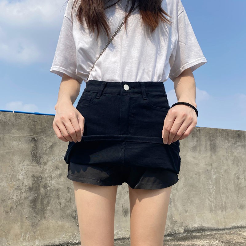 Đen chân váy jean Chữ A Lưng Cao Phong Cách Hàn Quốc Thời Trang Mùa Hè Dành Cho Nữ 2021