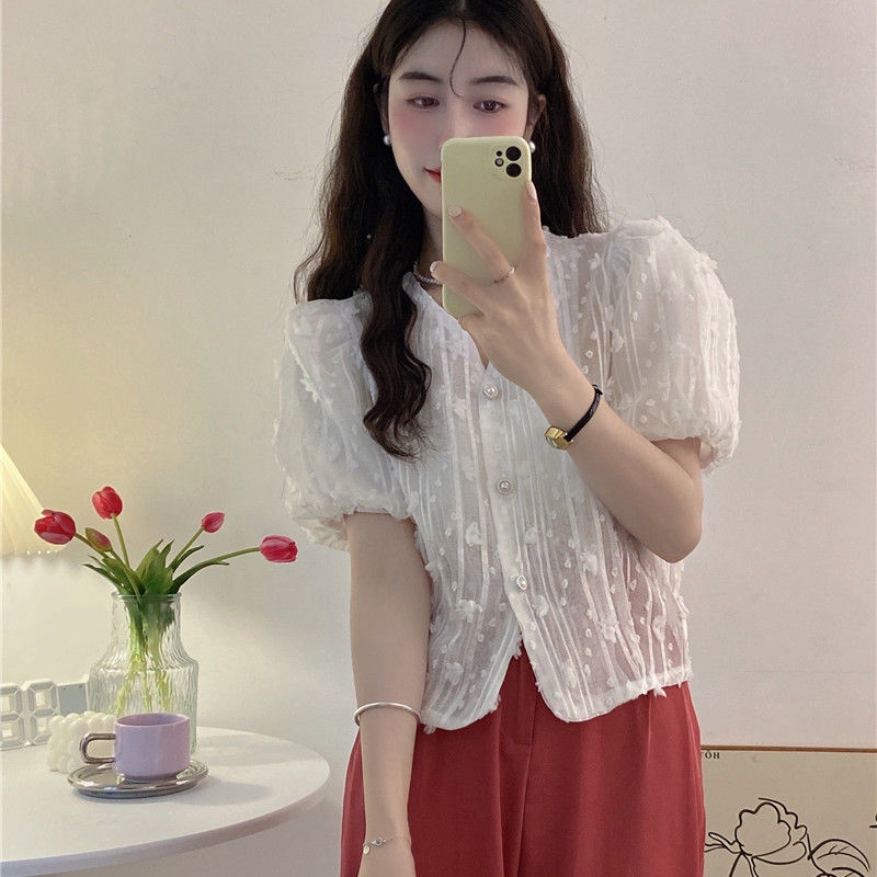 COZOK Áo Kiểu Tay Phồng Cổ Chữ V Thời Trang Xinh Xắn Cho Nữ