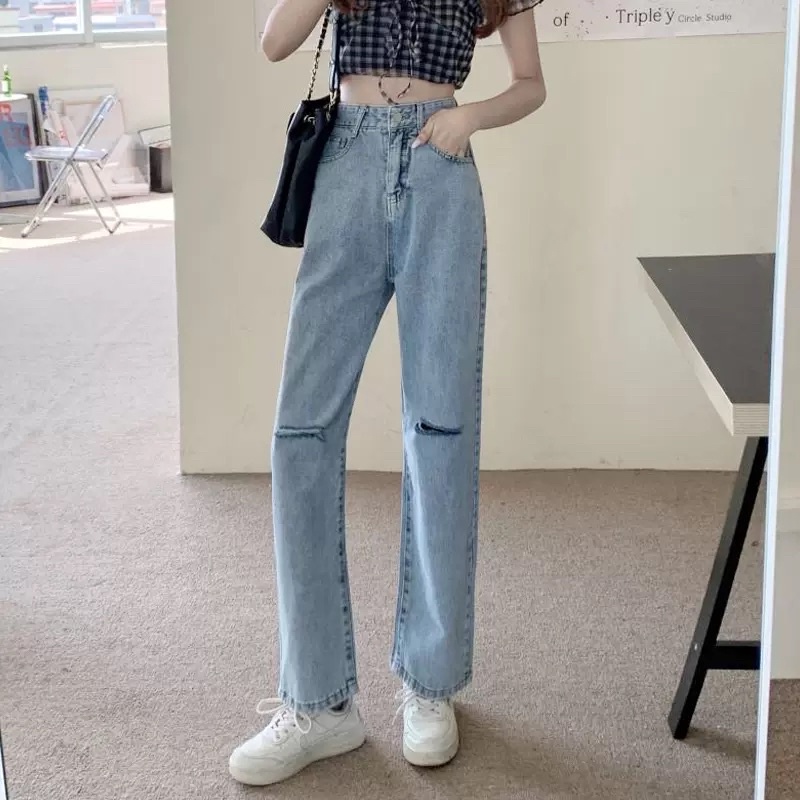 Quần jeans ống rộng màu xanh tây b118
