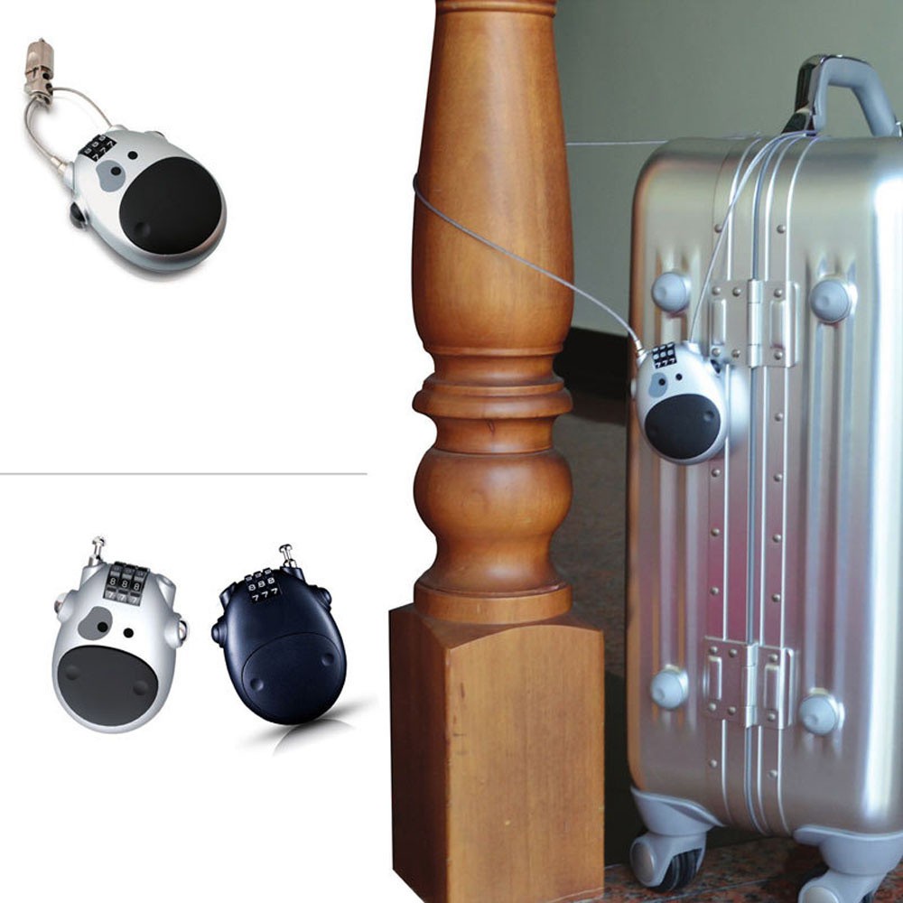 Ổ khóa mật khẩu tích hợp dây cáp thép có thể kéo dài chống trộm cho túi xách/mũ bảo hiểm xe máy tiện dụng cho du lịch
