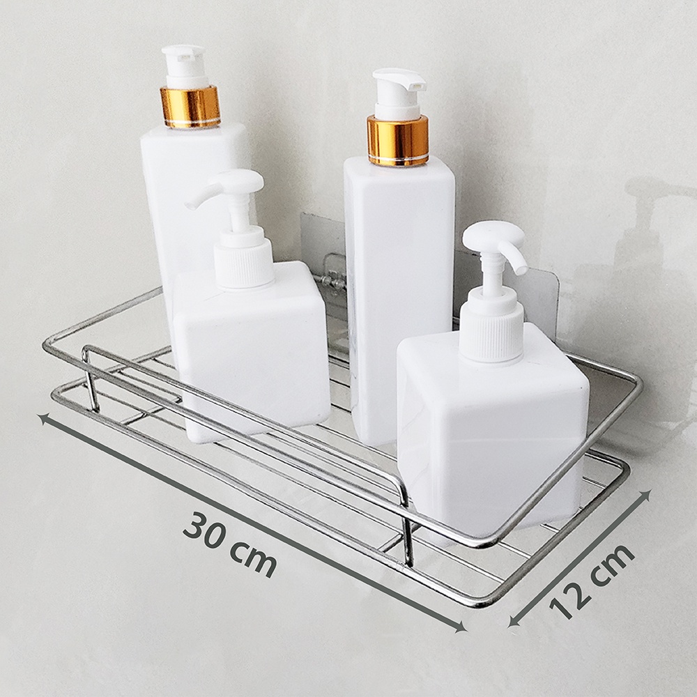Kệ dán tường nhà tắm HOMEK, kệ đựng mỹ phẩm đa năng INOX CHỮ NHẬT dán tường siêu chắc