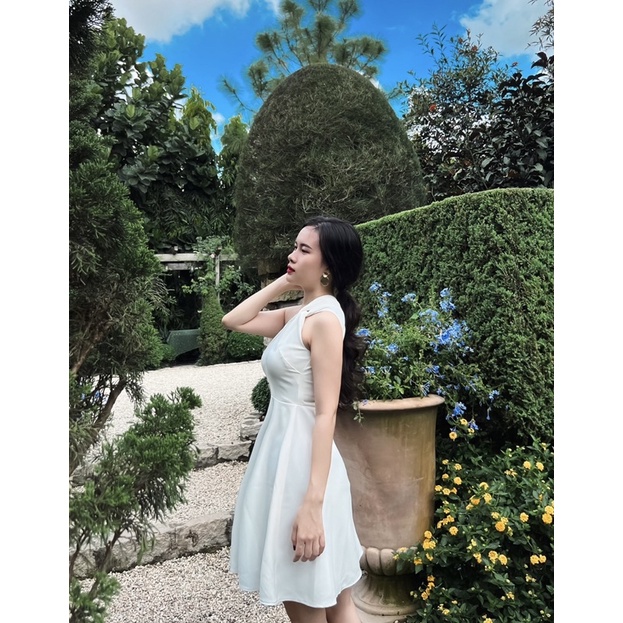 Đầm xòe TIEUDESIGN xoắn nơ vai