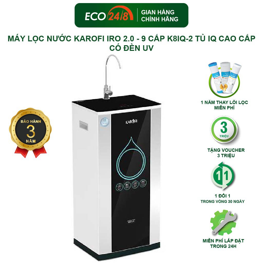 Máy Lọc Nước KAROFI IRO 2.0 - 9 Cấp K8IQ-2 Tủ IQ Cao Cấp Có Đèn UV