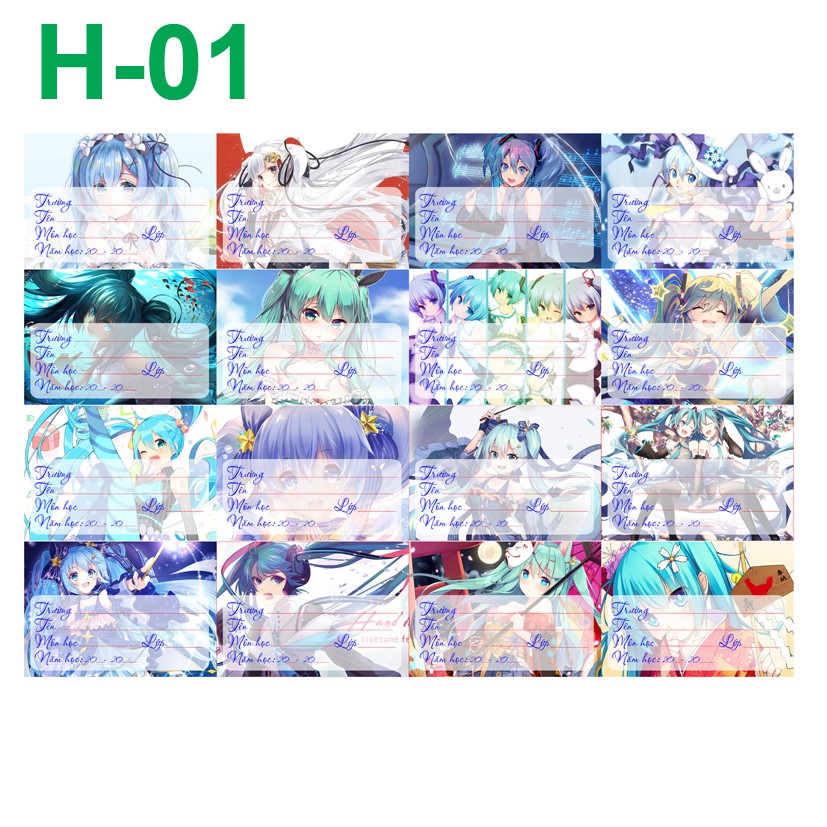 Nhãn vở Anime Vocaloid- Hatsune Miku- Rinlen (1 set 16 nhãn vở khác nhau)