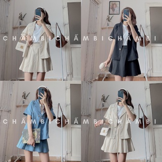 Set kiểu Hàn Quốc S.048, Set áo khoác blazer cộc tay và chân váy xếp ly cực xinh