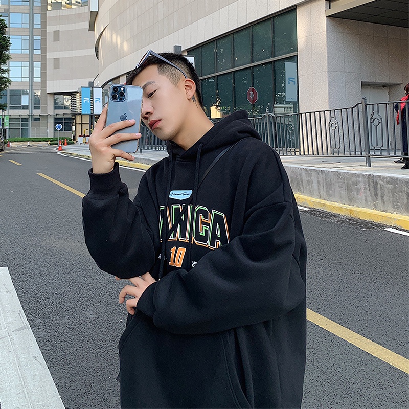 Áo Hoodie Dài Tay Thiết Kế Dáng Rộng Phong Cách Thể Thao Hàn Quốc Thời Trang Mùa Thu Cho Nam