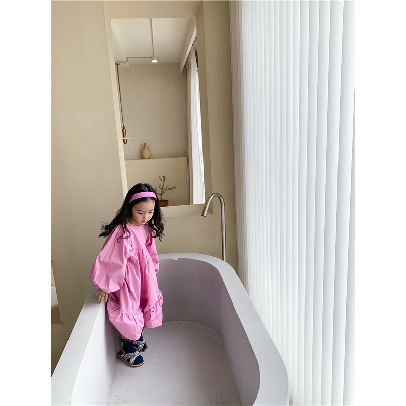 Đầm Cotton Tay Dài Dáng Rộng Màu Trơn Phong Cách Phương Tây Thời Trang Mùa Xuân Mới Dành Cho Bé Gái 2021