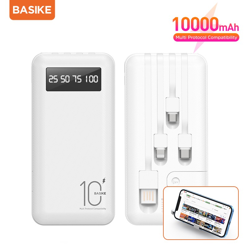 Sạc dự phòng 10000mAh 20000mAh BASIKE 2.1A Sạc Nhanh Với cáp sạc Lightning Type C