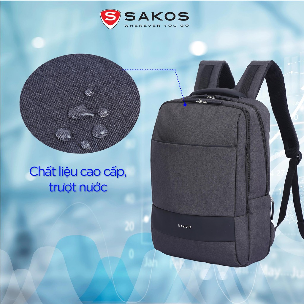 Sakos Spirit - Balo Laptop 15.6 inch Thời Trang (Màu Đen) - Hàng Chính Hãng