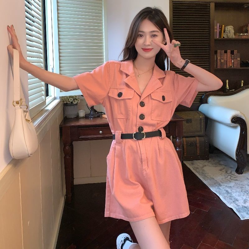 Áo liền quần Ngắn Tay Cổ Vuông Phong Cách Hàn Quốc Cho Nữ