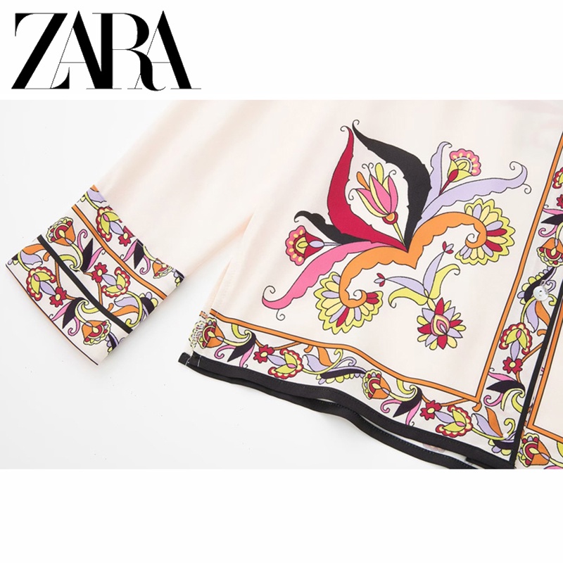 Zara Bộ Áo Sơ Mi In Họa Tiết + Quần Xinh Xắn Theo Phong Cách Mùa Thu Dành Cho Nữ