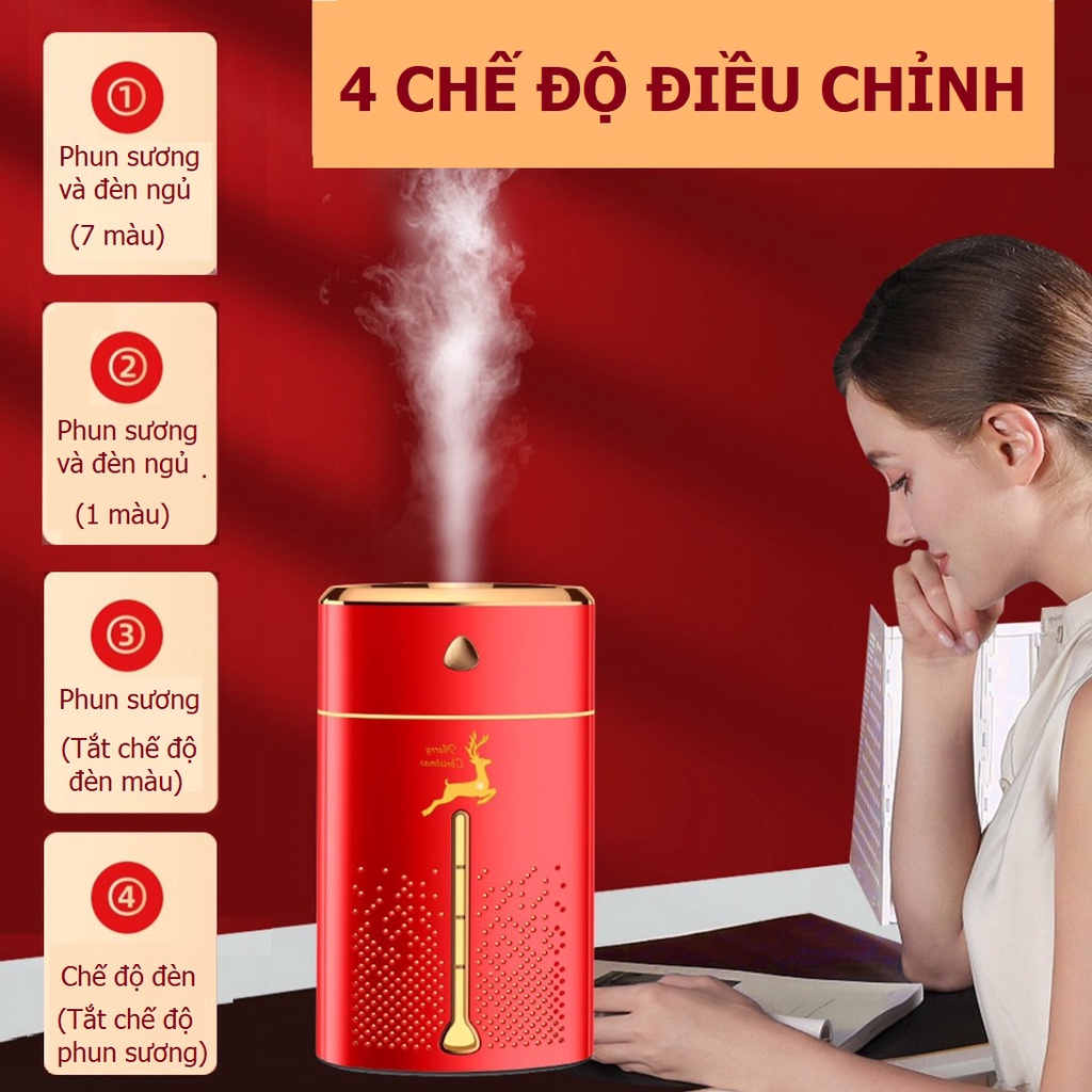 Máy Xông Tinh Dầu Dung Tích 1000ml Máy Phun Sương Khuyếch Tán Tinh Dầu MerryChristmas Tích Hợp Đèn Ngủ 7 Màu Xông Phòng