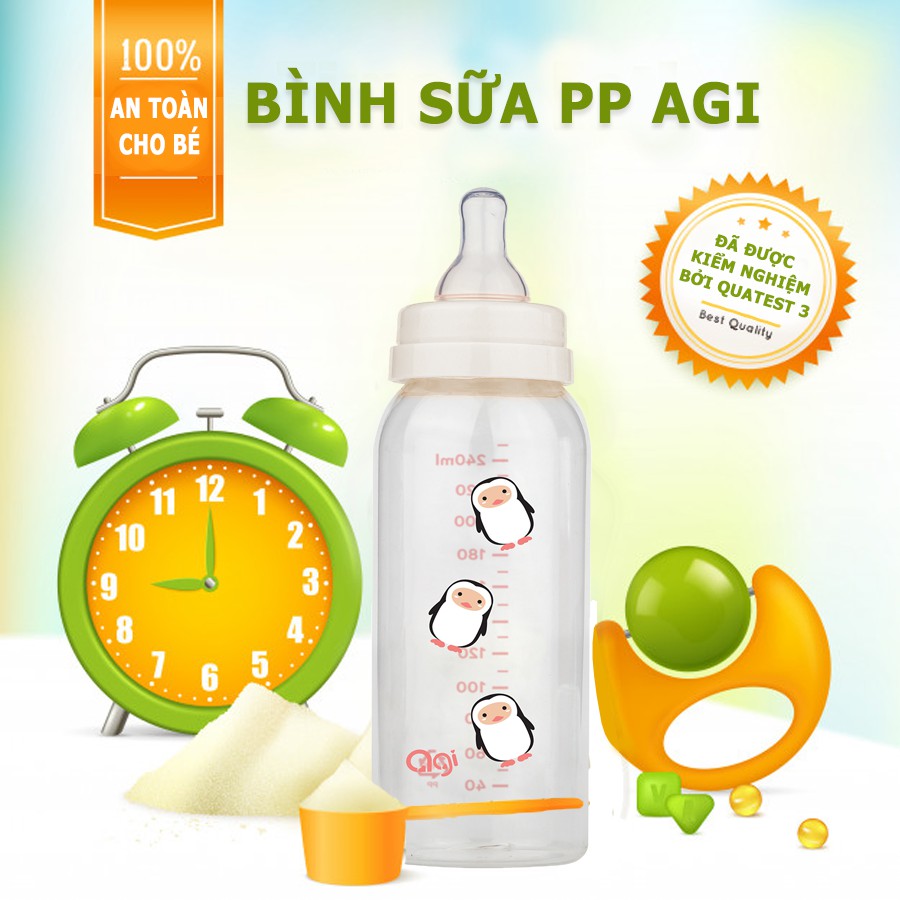 Bình Sữa Agi Premium 60ML/ 120ML/ 250ML - Bình Sữa Agi Đủ Dung Tích Có Van Chống Sặc Chống Đầy Hơi