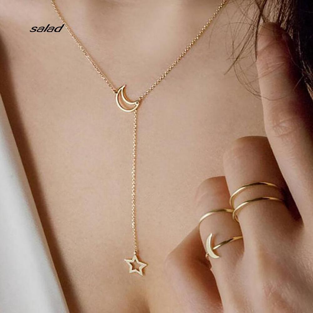 Dây chuyền mặt trăng sao kiểu dáng đơn giản thanh lịch dành cho nữ