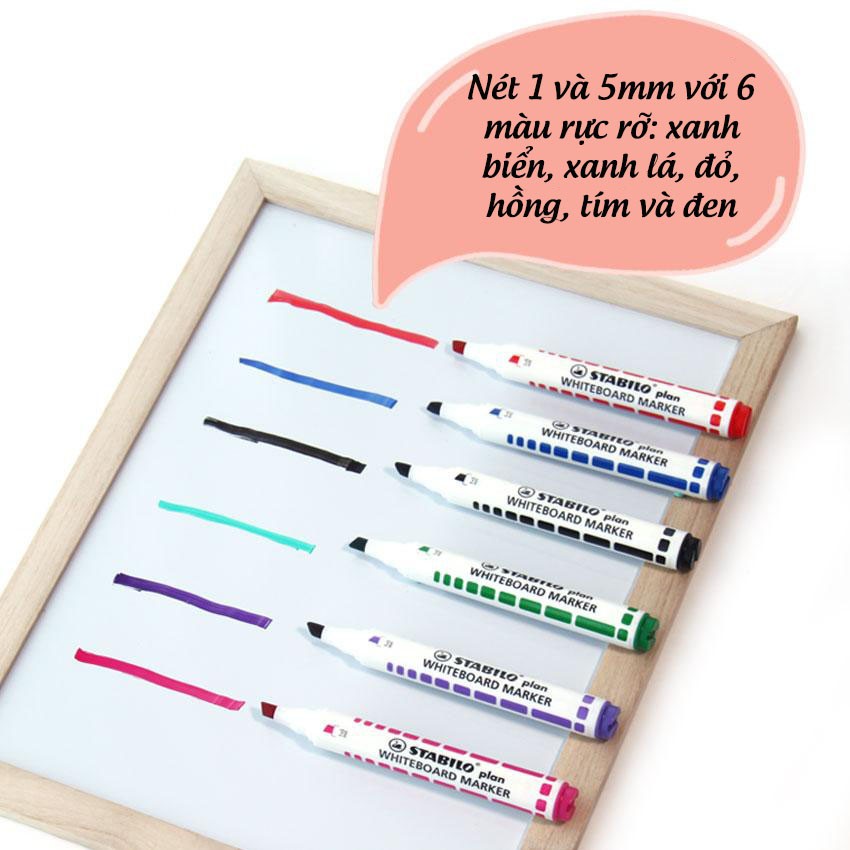 Bộ 12 Bút viết bảng đầu tròn + đầu vuông STABILO plan WHITEBOARD MARKER (WM641-C12)