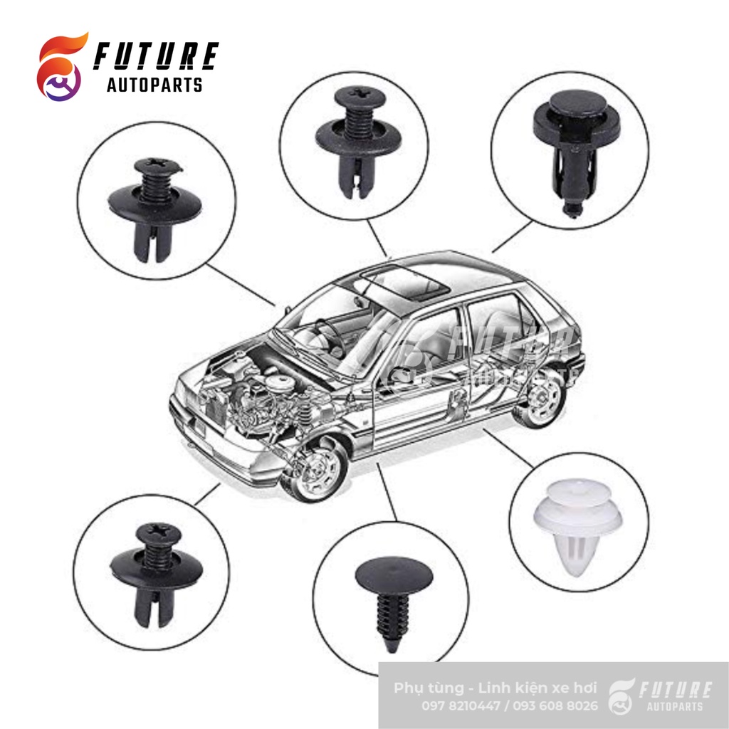 Set 100 chiếc chốt nhựa, vít nhựa 6 loại phổ thông - Future Autoparts