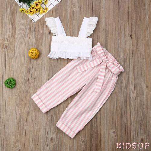Set áo crop top + quần Legging kẻ sọc dễ thương cho bé gái