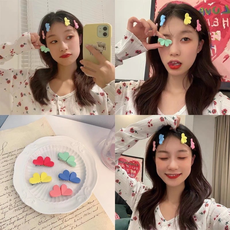 Kẹp Tóc Mỏ Vịt Nhiều Màu Sắc Họa Tiết Trái Tim Đơn Giản Dễ Thương Cho Nữ