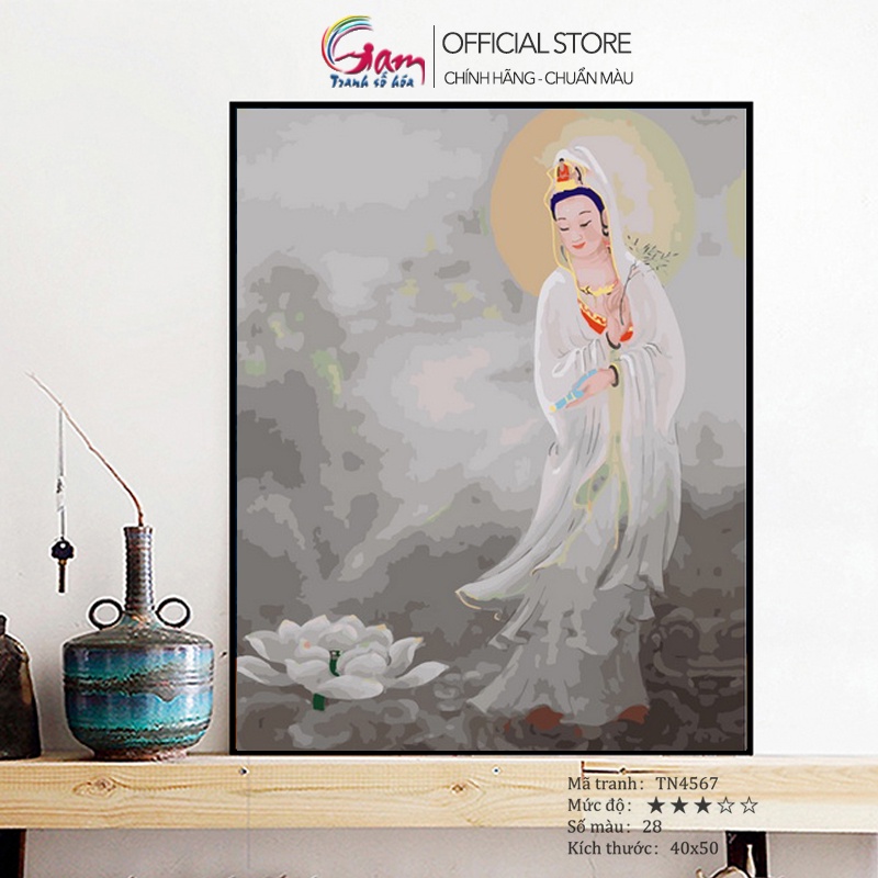 Tranh số hoá tự tô theo số Phật Bồ Tát GAM nâng cấp lọ màu to 5ml kèm 2 bộ cọ TN4567