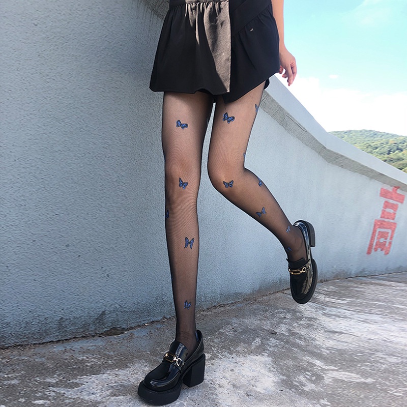 DUNEA Quần Tất Nữ In Hình Bướm Xanh