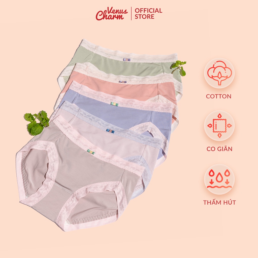 Quần lót nữ cotton Venus Charm 9100 phối ren viền co giãn thấm hút mồ hôi