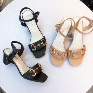 Sandal Cao gót Nữ 5p đế vuông Quai Tết xích nối Công sở Da mềm chuẩn đẹp Hàng VN
