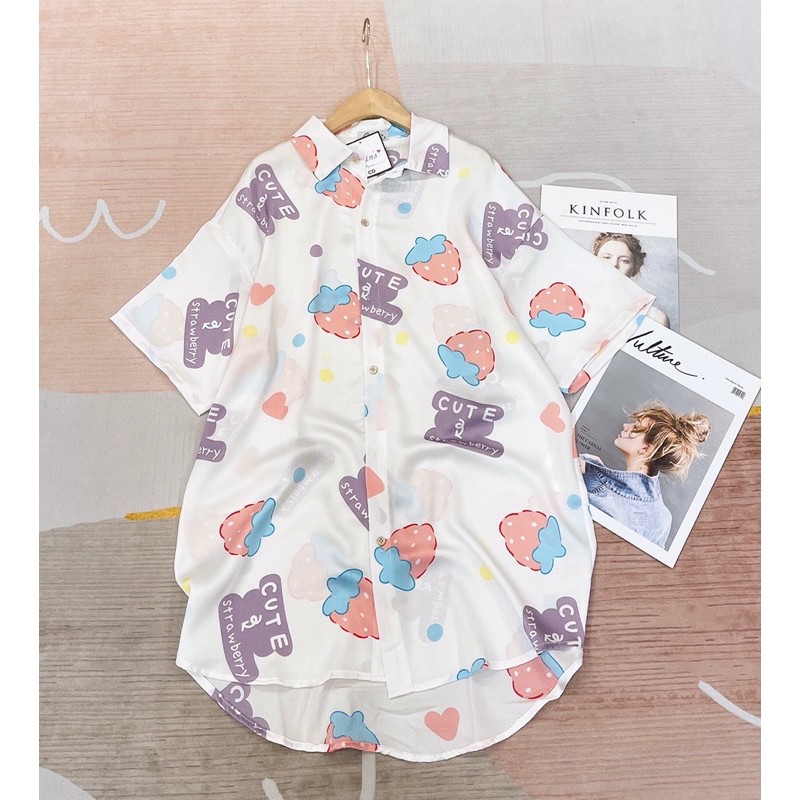 Váy ngủ sơmi pijama lụa mỏng nhẹ hoạ tiết đáng yêu hot trend 2021 | BigBuy360 - bigbuy360.vn