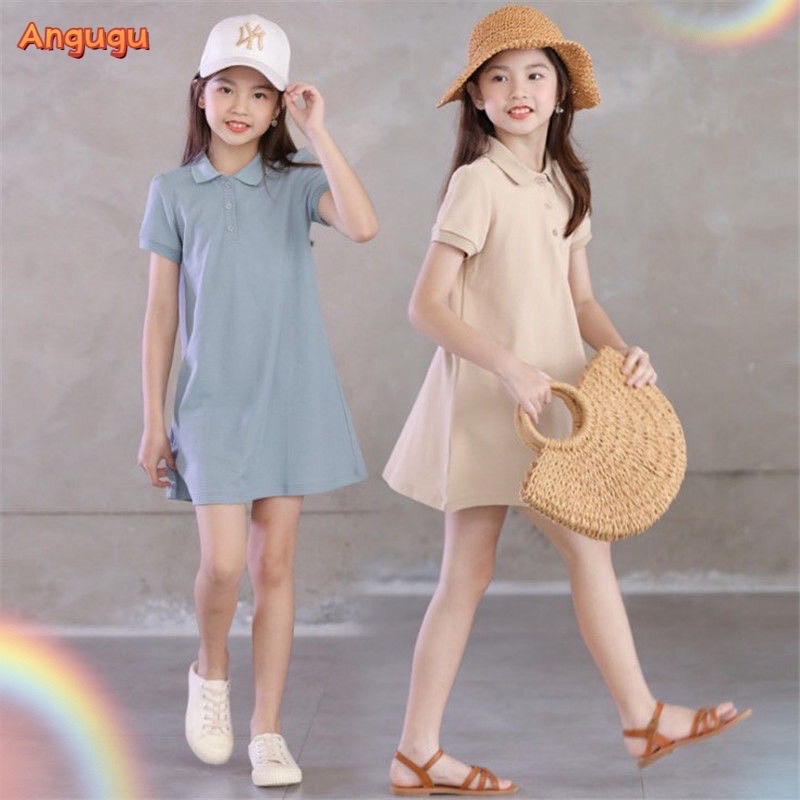 Váy polo cotton thoáng mát trơn nhiều màu tiện lợi cho bé gái