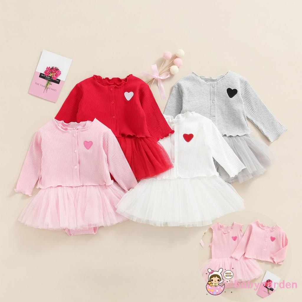 Bộ 2 món đầm liền thân không tay thêu hình trái tim và áo khoác tay dài thời trang cho bé gái