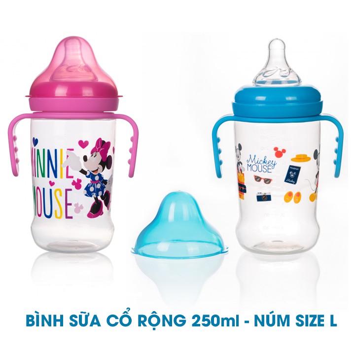 [Mã FMCGMALL - 8% đơn 250K] Bình sữa DISNEY có tay cầm / cổ thường / cổ rộng (125ml, 250ml)