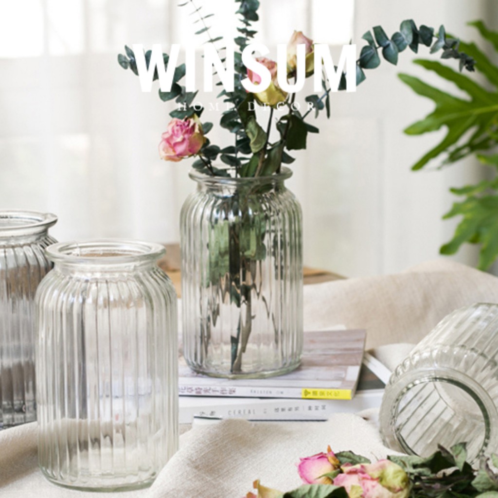 Bình  cắm hoa thủy tinh sọc dọc đơn giản - Winsum.decor