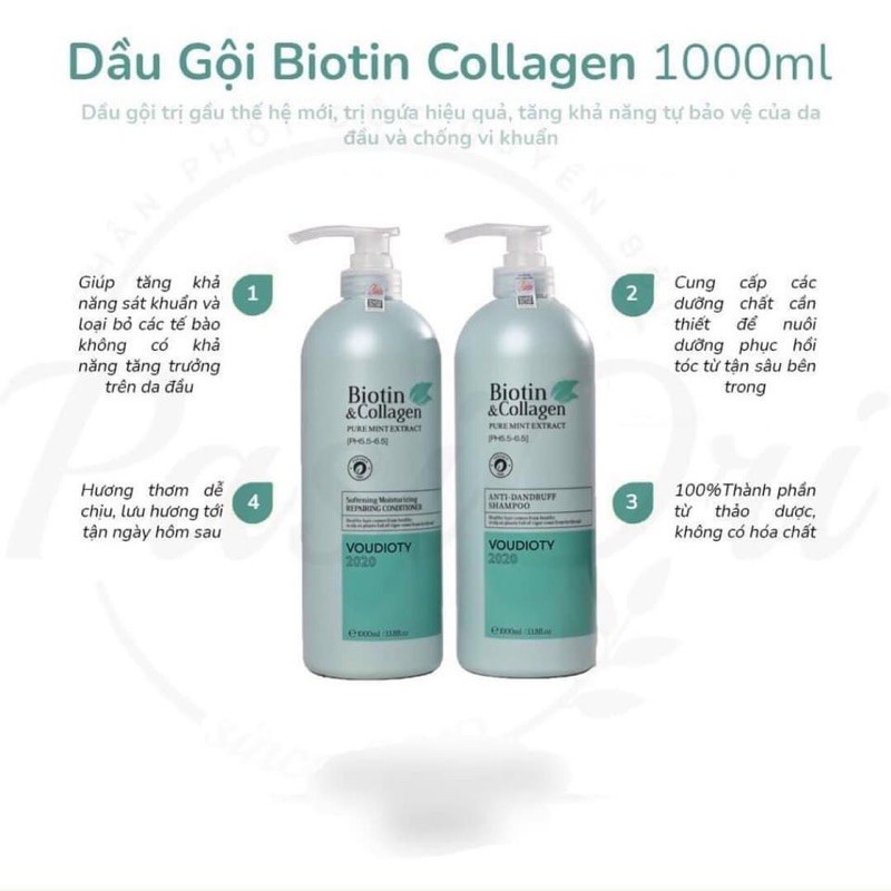 Cặp Dầu Gội Xả Biotin Collagen Trắng 500ml-1000ml Giảm Rụng Tóc, Kích Mọc Tóc, Phục Hồi Tóc Khô Xơ Hàng Chính Hãng