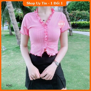[HOT][Video + Ảnh] Áo Croptop Viền Bèo Cúc Ngọc A5042