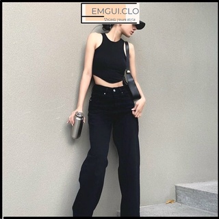 Áo ba lỗ ôm vạt bầu dáng croptop hai màu đen be