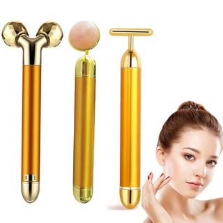 [Hàng mới về] Set 3 dụng cụ cây lăn mát xa rung làm đẹp bằng ngọc màu vàn glàm săn chắc da