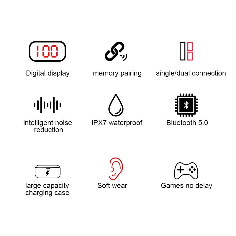 Tai Nghe Bluetooth Không Dây Kèm Hộp Sạc 2000mah