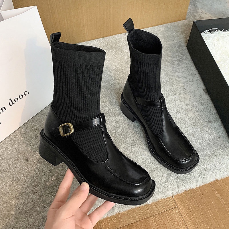 Giày bốt RENBEN mũi tròn co giãn thời trang thu đông cho nữ