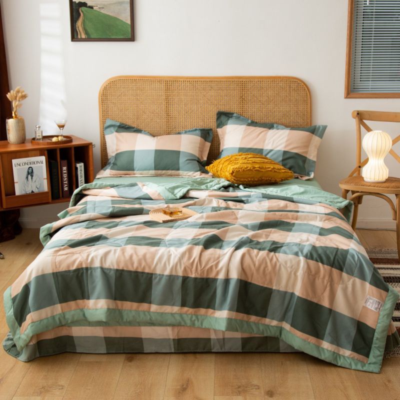 Bộ chăn trần ga gối kẻ Muji xuất Nhật. Chat chọn mẫu
