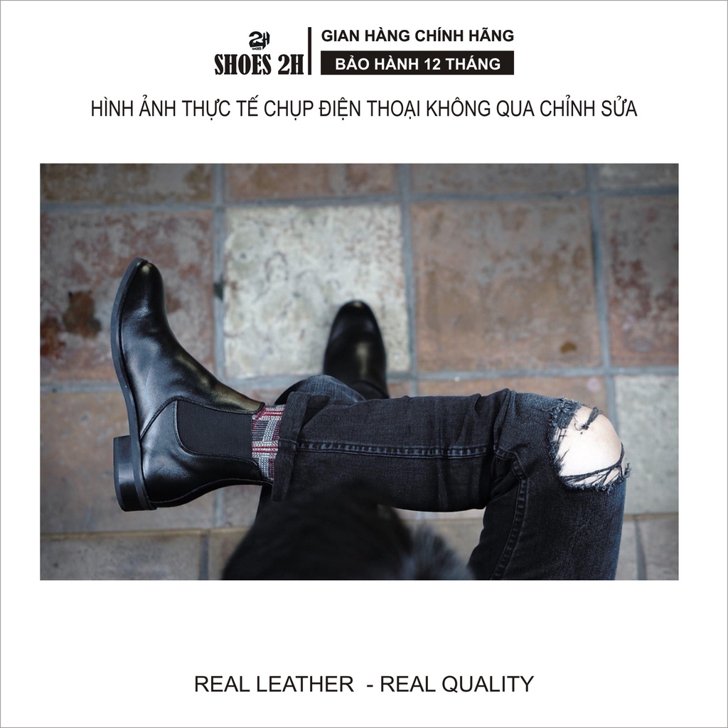 Giày nam Boots cổ lửng phối thun da bò SHOES 2H size 38-43, Đen 2H-53