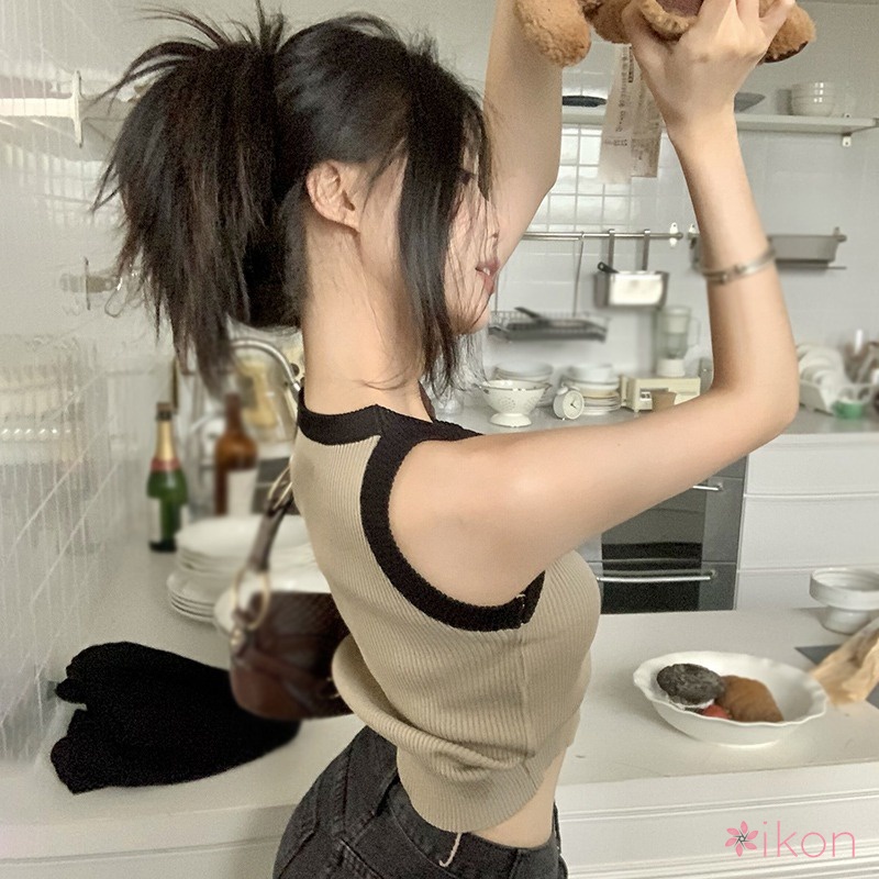 Set Áo Khoác Tay Dài + Áo Thun Maxi Màu Sắc Tương Phản Phong Cách Hàn Quốc Cho Nữ