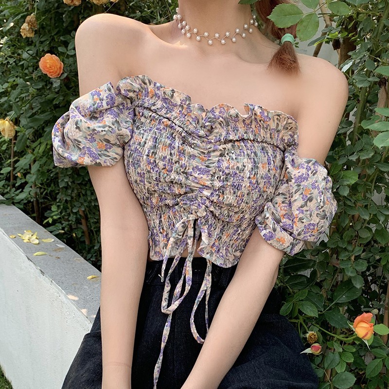 Áo Kiểu Tay Ngắn Cổ Vuông In Họa Tiết Hoa Ngọt Ngào Quyến Rũ Cho Nữ | BigBuy360 - bigbuy360.vn