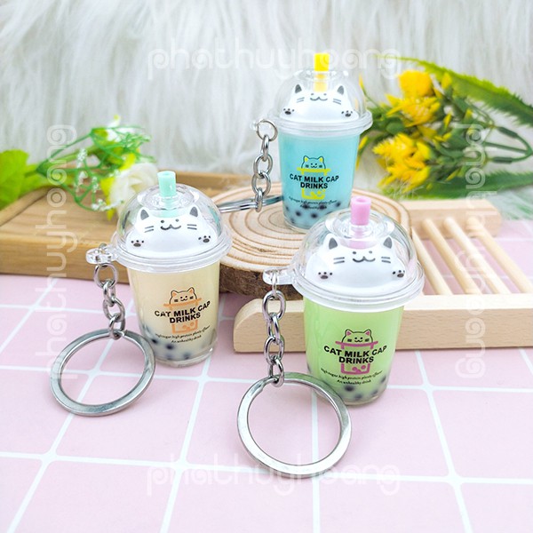 Móc khóa trà sữa trân châu hình mèo 🐱🥤 FREESHIP🚛 Móc khóa trà sữa trân châu hình mèo siêu dễ thương - Phát Huy Hoàng