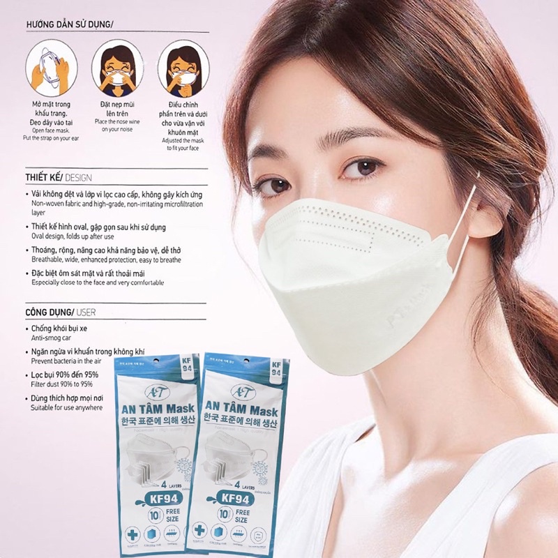 Thùng 300 Chiếc Khẩu Trang Cá KF94 An Tâm Mask Kháng Khuẩn Chống Bụi Mịn