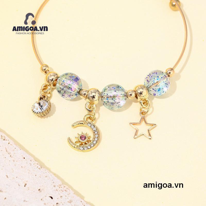 Vòng Đeo Tay Đính Hạt Họa Tiết Mặt Trăng / Ngôi Sao Phong Cách Hàn Quốc
