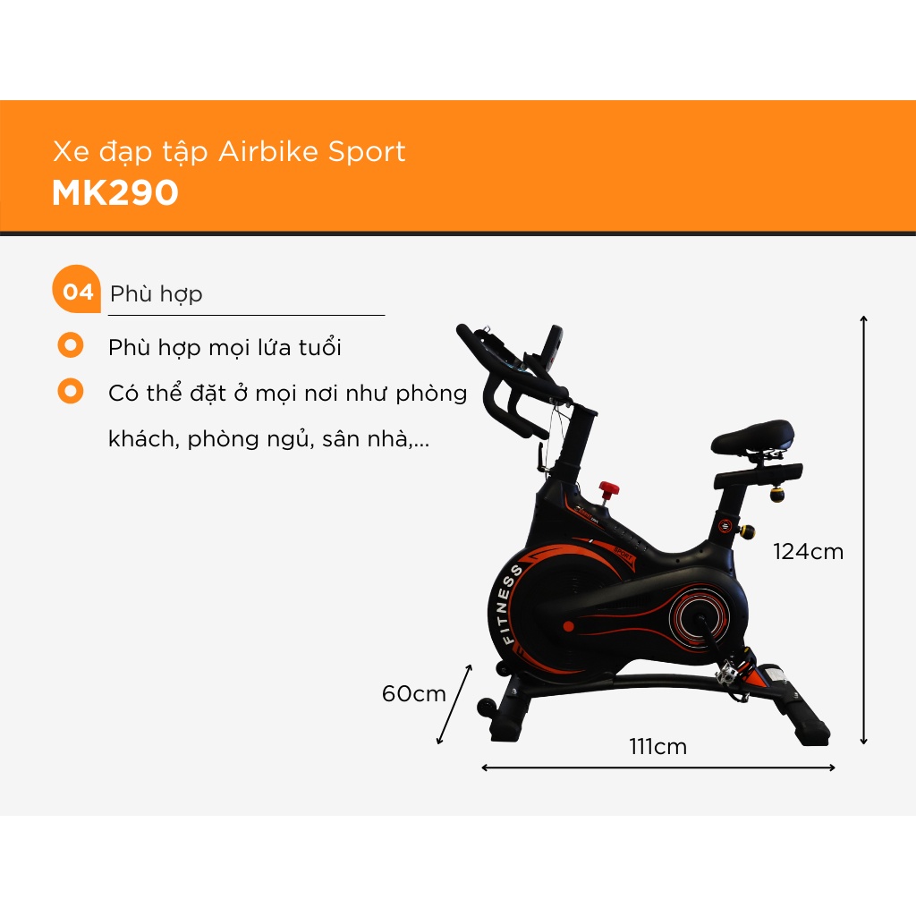 Xe đạp thể dục phanh từ trường Airbike Sport MK290