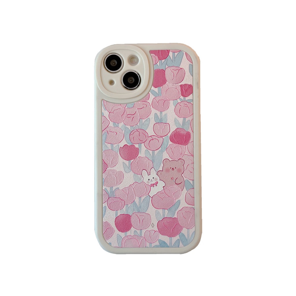 Ốp Điện Thoại Da Chống Sốc In Hình Gấu Hoạt Hình Màu Hồng Thời Trang Cho Iphone
