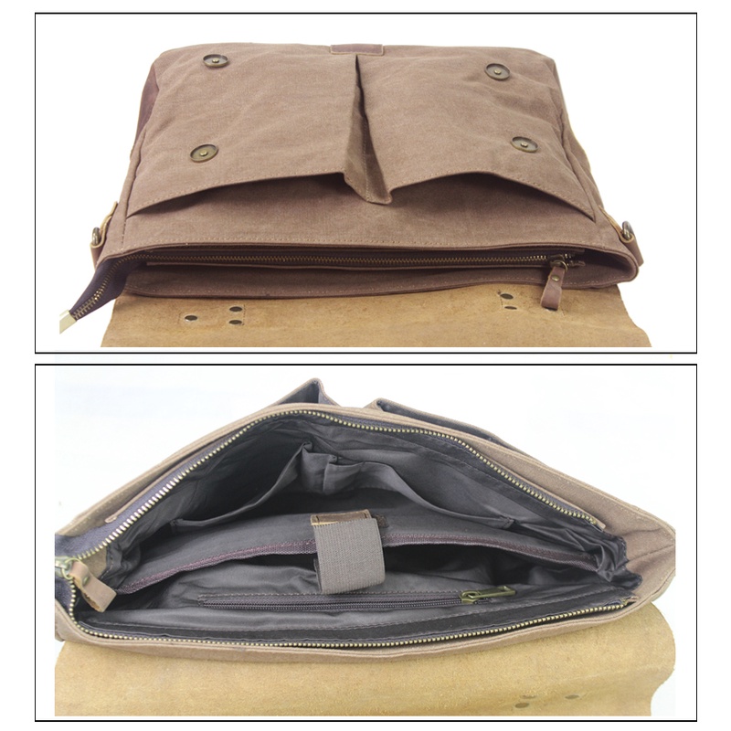 Cặp Đeo Vai Chất Liệu Da Bò Phối Canvas Và Da Bò Chất Lượng Cao Phong Cách Cổ Điển Dành Cho Nam 6807