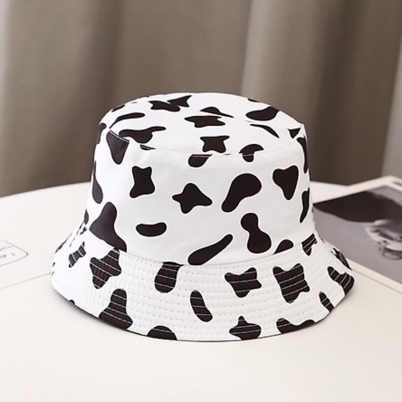 Mũ bucket bò sữa ❤️ Nón vành tròn hoạ tiết trắng đen phong cách form unisex nam nữ