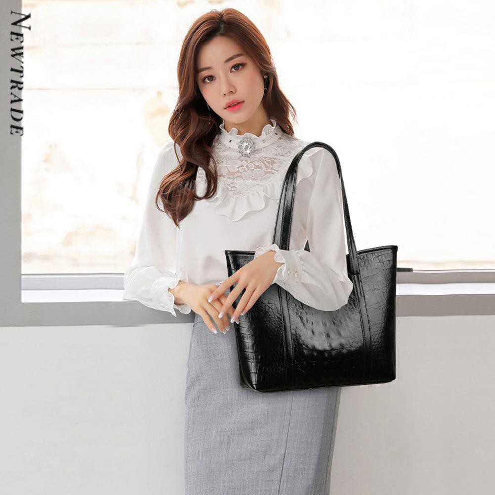 Women Alligator Pattern Shoulder Shopping Bags Large Tote Handbags